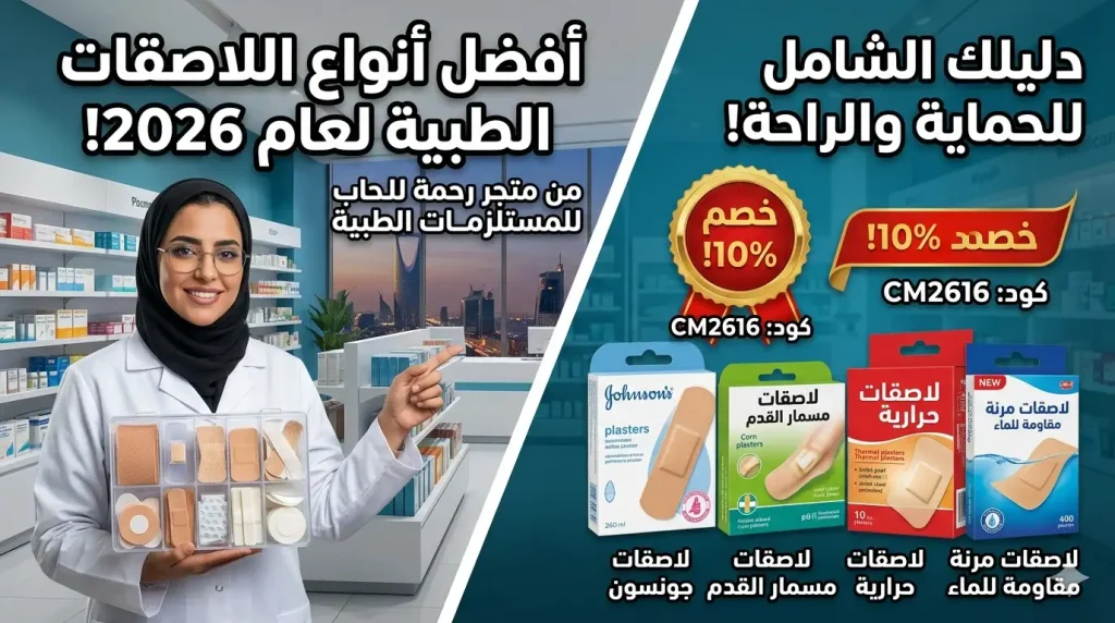 أفضل أنواع اللاصقات الطبية 2026 دليلك الشامل من متجر رحمة للمستلزمات الطبية