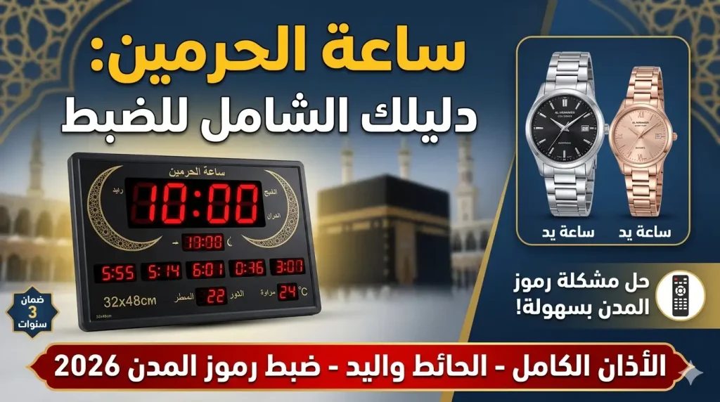 ساعة الحرمين 2026 رفيقك للخشوع ودليلك الشامل للضبط ورموز المدن
